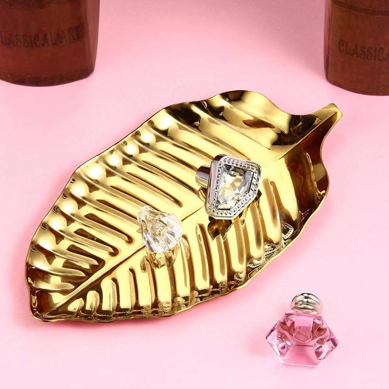 

Stainless Steel Towel Trays, Golden Leaf Jewelry Bowl Dish, Muti-Function Cosmetic Organizer Towel Trays for Trinket Ring, Candy