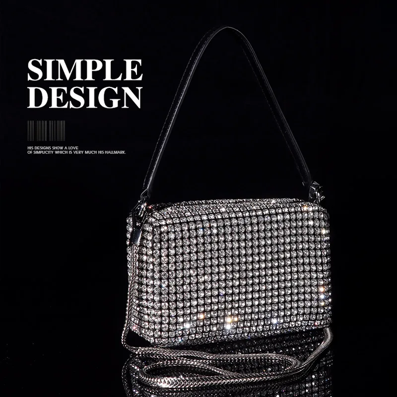

Women Diamond Hobo-bag for 2021 Female Clutch Design Brand Luxury Shoulder Bags Handbag Leather PU Shiny Hobo-bag Messenger Bag
