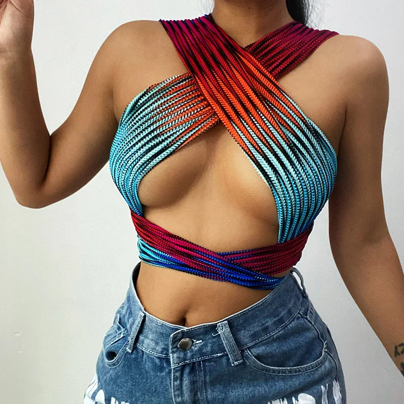 

Tube Crop Tops for Women 2021 Y2k Aesthetic Tanks Camis Basic Patchwork Camisole Sexy Summer Crossover Halter Strapless Tank Top