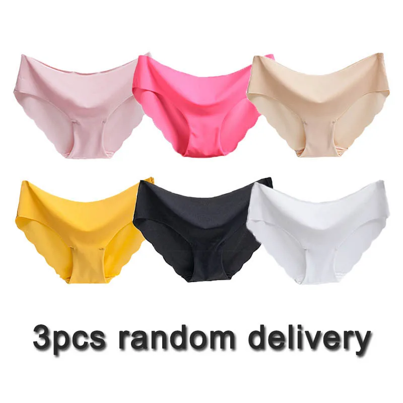 3pcs random Бесшовные Ice Silk трусы для Для женщин сексуальные трусы с низкой посадкой ультра-тонкий стринги нижнее белье, женские трусы, интимное 3 шт./компл.# F - Цвет: 3pcs random