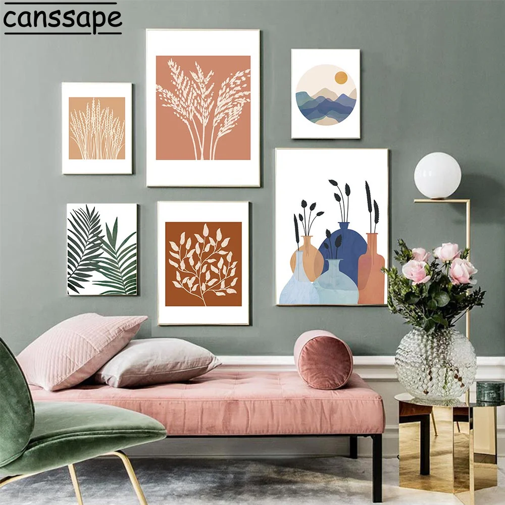 

Abstract Posters And Prints Leaves Paintings Plant Poster Sun Print Mountain Painting Nordic Wall Pictures Home Decoration