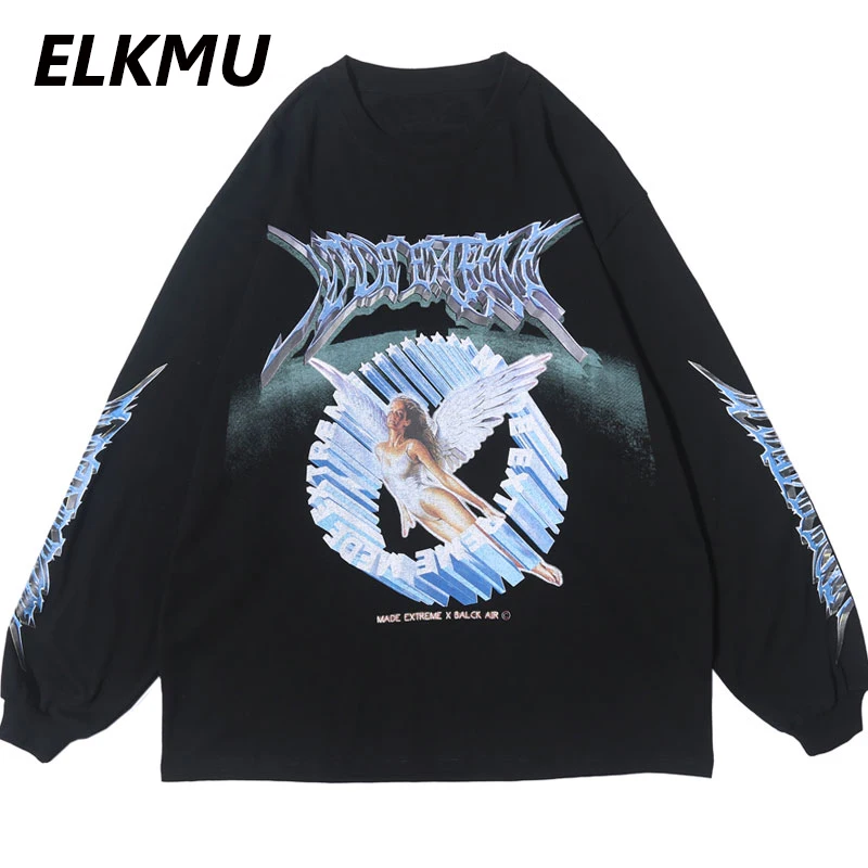 

Футболка ELKMU мужская с длинным рукавом, креативная уличная одежда с 3D принтом ангела, Повседневная Свободная рубашка в стиле хип-хоп, хлопко...