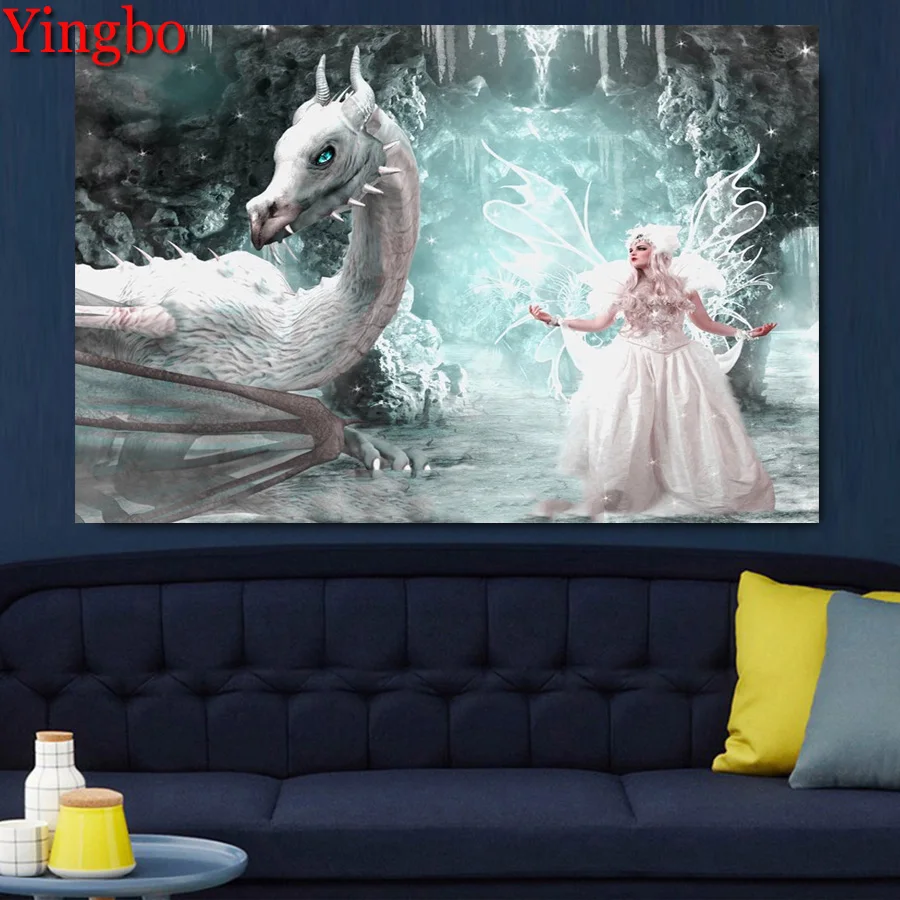 Бриллиантовая вышивка Фэнтези beauty fairy and dragon 5D DIY Алмазная мозаика полноразмерная