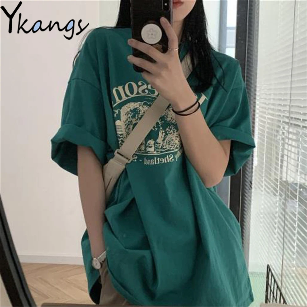 

Letter Print Graphic T Shirts Summer Women Gothic Harajuku Short Sleeve Pink White Tees 2021 Korean Trendy Cute Streetwear Top