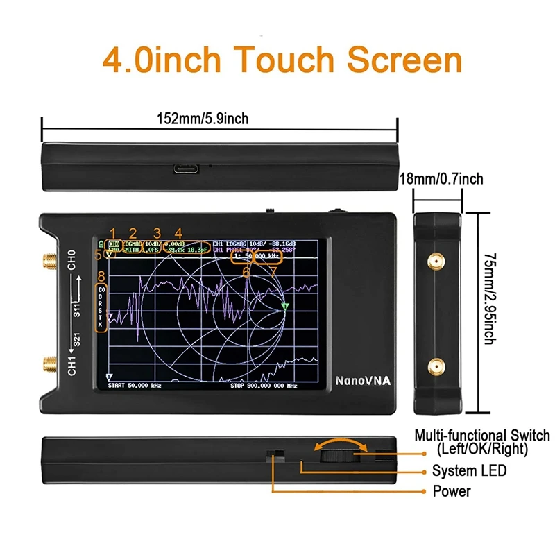 nanovna h4 vector network analyzer 10khz 1 5ghz hf vhf uhf antenna analyzer measuringwith lcd press screen nano vna free global shipping