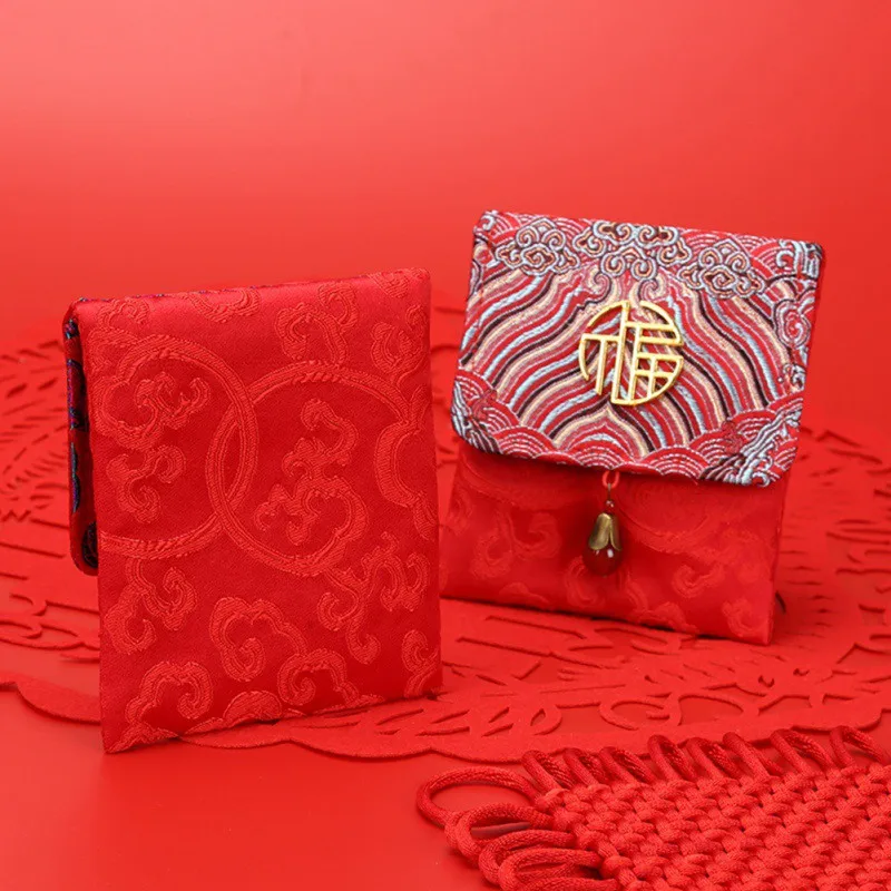 1 шт. вышитый красный конверт из парчи с благословением в китайском стиле красная