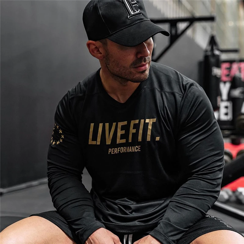 2020 Фитнес Тренажерный зал рубашка Для мужчин быстросохнущая Fit бег футболка с