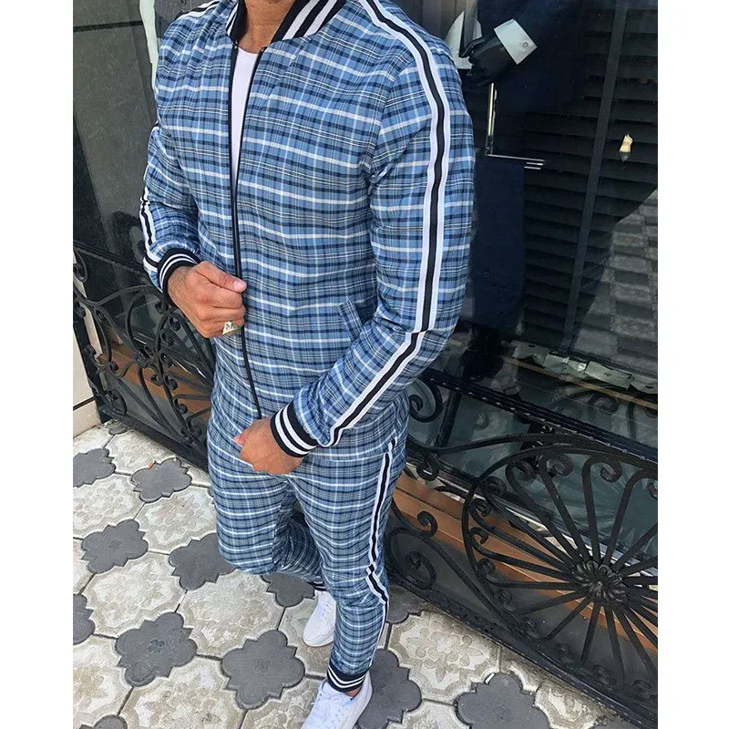 

2021 NEW summer Men's Sets 2 pieces Set Long Sleeve Sweatshirt Sports Set Gyms Sports Suit Men zipper Sport jacket+Pants Sets
