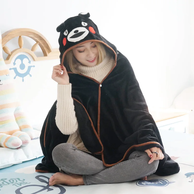 Зимнее мягкое одеяло Kumamon теплое с капюшоном шерпа утяжеленное бархатное