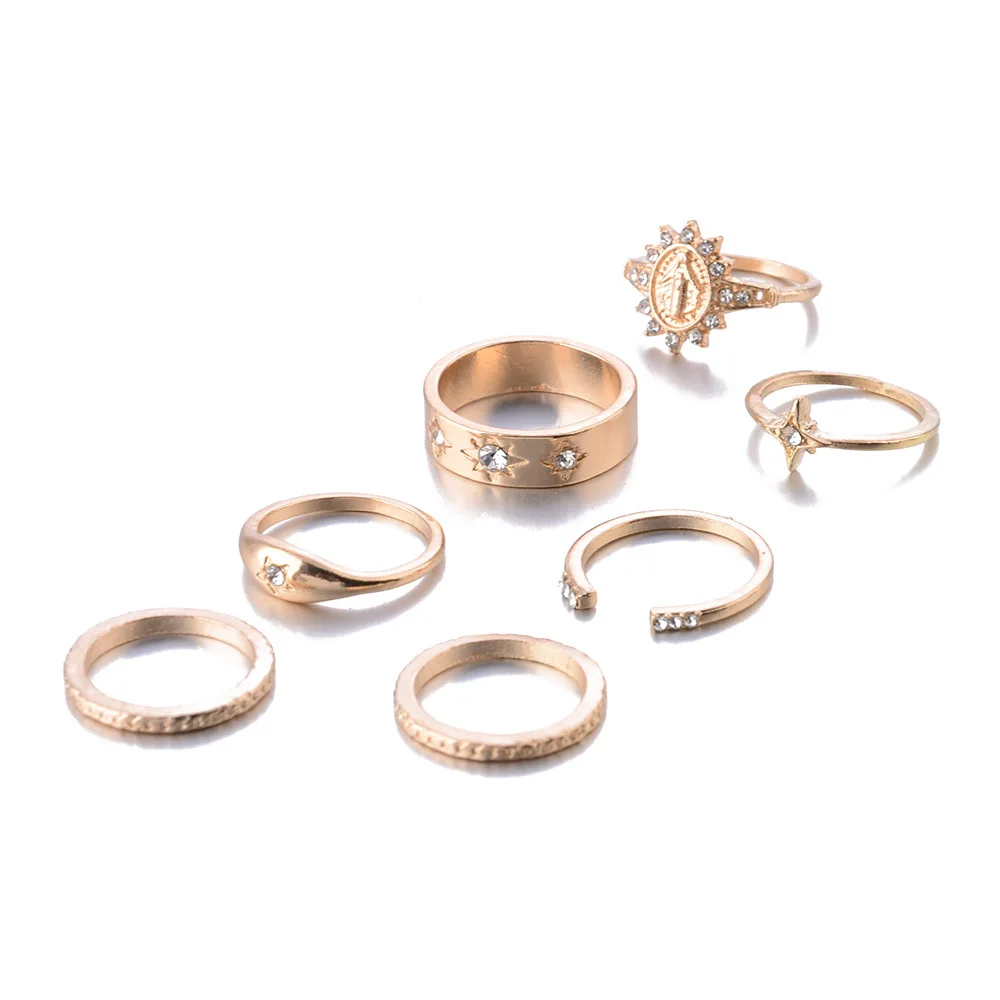 7 шт./компл. комплект колец на палец в стиле бохо со звездой и кристаллами модные