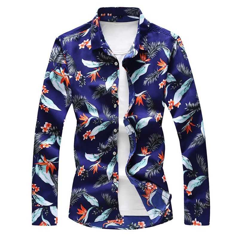 

Рубашка мужская с цветочным принтом, модная повседневная с длинными рукавами, на пуговицах, с лацканами, уличная вечерние вечерняя одежда, о...