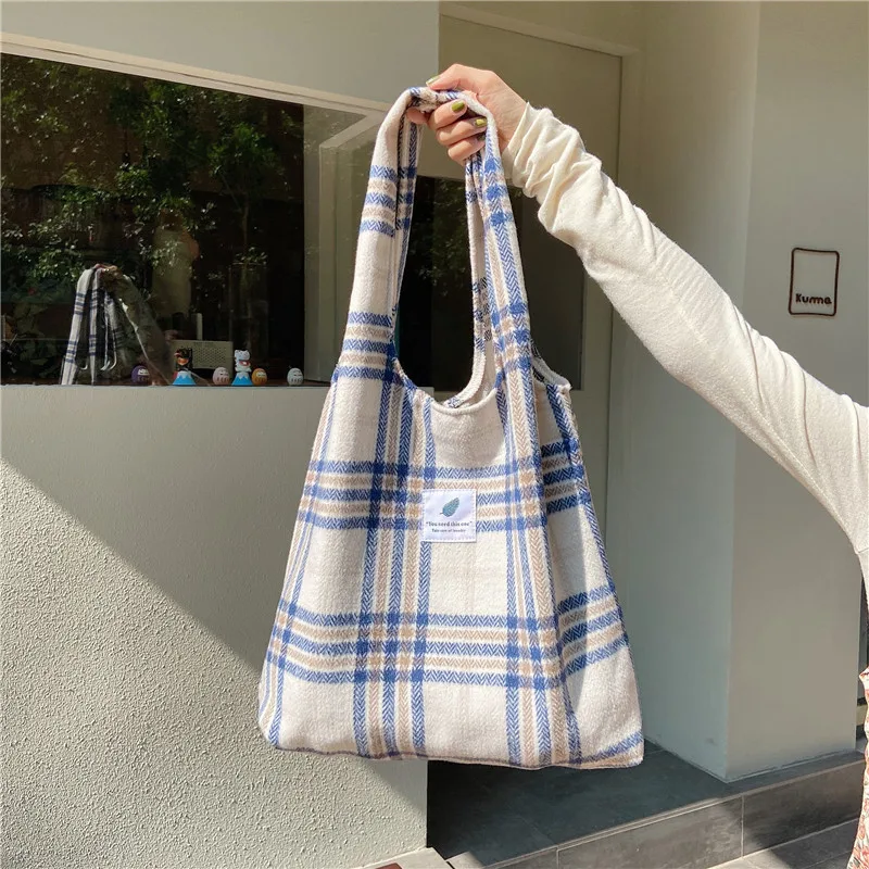 

Cute Women Woolen Shoulder Bag Simple Canvas Handbag Tote Books Bags Soft Cloth Fabric Large Capacity Shopping Bag For Ladies