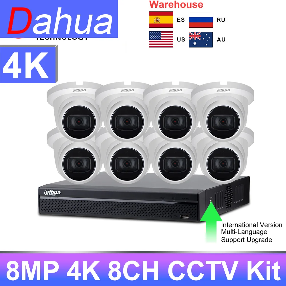 

Dahua CCTV kit Dahua Set 8MP 8CH POE NVR2108HS-8P-4KS2 IPC-HDW2831TM-AS-S2 Built-in Mic APP Surveillance Security Camera System