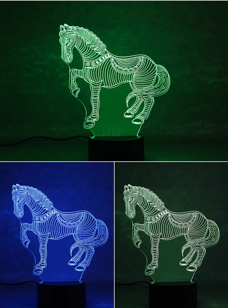Светодиодный ночник 3D с питанием от USB настольная лампа подсветкой в виде лошади