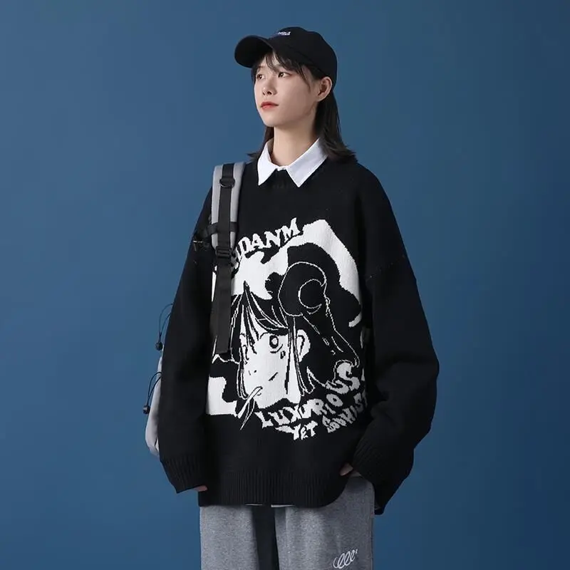 

Sweater Girl loose and lazy wind Japanese winter new trend round neck spirit little girl personality jacquard sweater