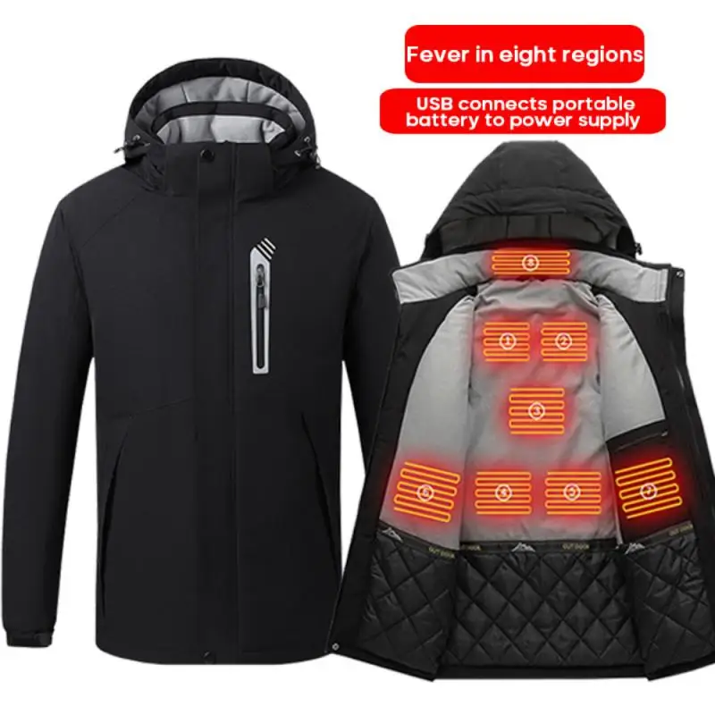 Electric Heated Jackets Cotton Mens Women Outdoor Coat USB Heating Hooded Jackets Thermal Warmer Jackets Winter Outdoor