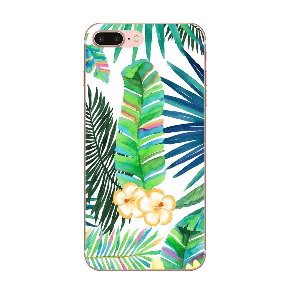 Мягкий ТПУ чехол для телефона зеленый акварелью тропические листья Galaxy A3 A5 A7 A8 A9