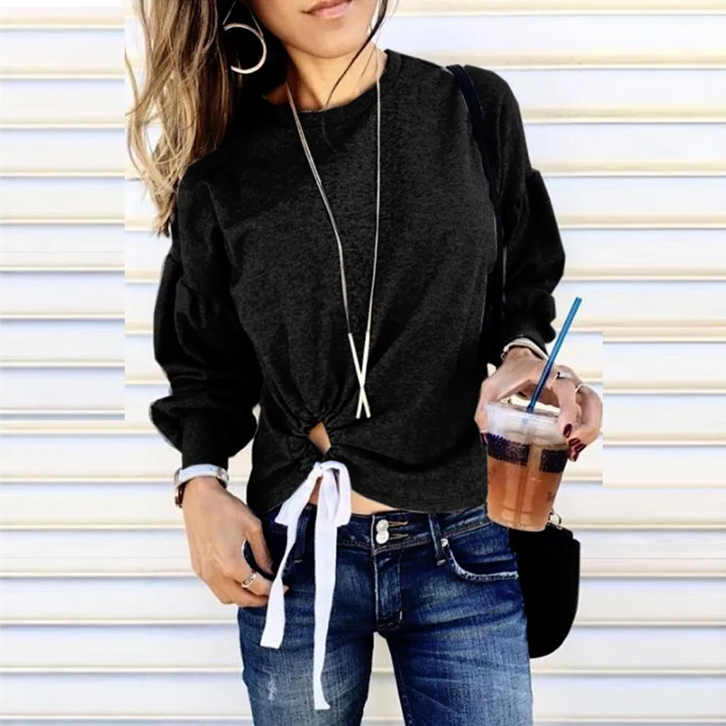 2019 осенняя и зимняя женская Повседневная Толстовка с длинным рукавом круглым