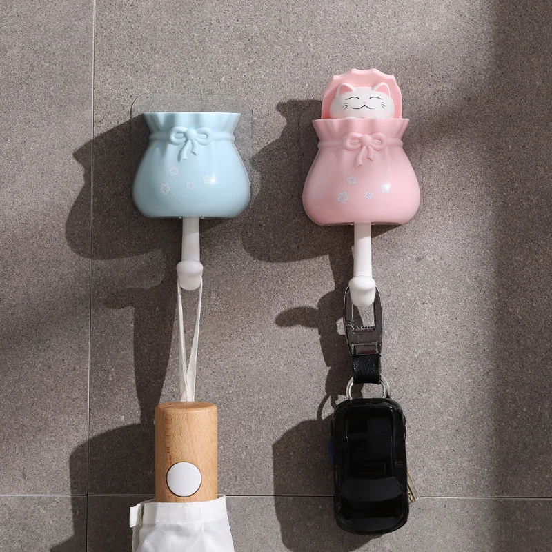 

Household Cartoon Cat Decorative Hooks Key Holder Wall Mounted Adhesive Coat Hanger Hat Rack Sundries Organizer Accessories