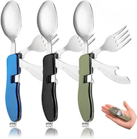 4 in 1 outdoor tableware set camping cooking supplies stainless steel spoon folding pocket kits home picnic hiking travel tools