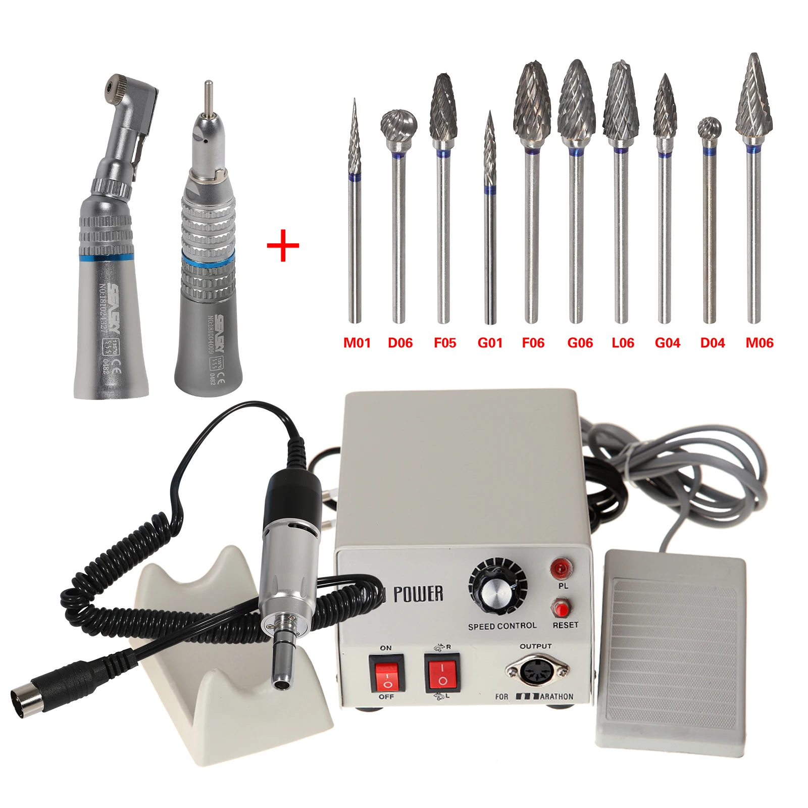 

Dental Equipment N2 Polishing Marathon Electric Micromotor + Dental Low Speed Handpiece Contra Angle /Straight Nosecone kit