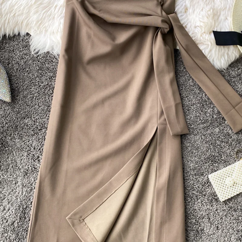 

Hip skirt female 2021 spring and autumn new wild side slit skirt female mid-length high waist slim one-step skirt