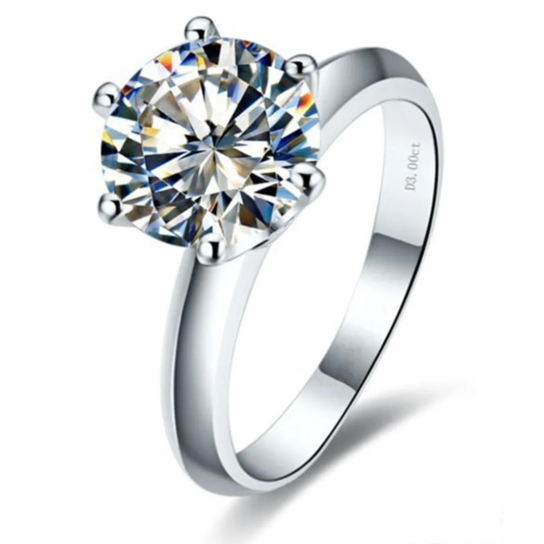 14K White Gold Jewelry 6Prongs 2ct Synthetic Solitaire Diamond Ring Engagement Women Bride Brand Promise | Украшения и аксессуары