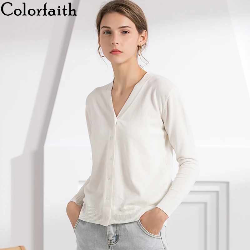 Colorfaith New Autumn Winter Women's Sweaters Knitting Minimalist Tops Korean Style Elegant Slim Casual Cardigans SW7003
