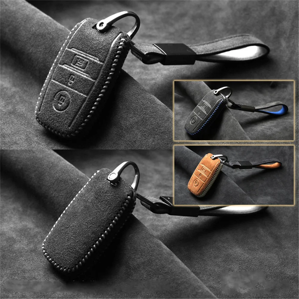 3 Buttons Suede Leather Car Remote Key Fob Case Cover Shell Holder Keychain Fit For KIA K5 Optima Sorento Forte Rio Accessories