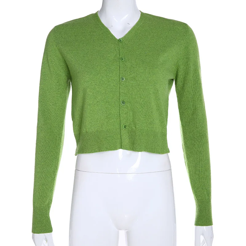 BOOFEENAA Green Knitted Cropped Sweater Cardigan Women Autumn Winter Clothes 2019 Fashion Casual Coats Outwear C84-AC44 |