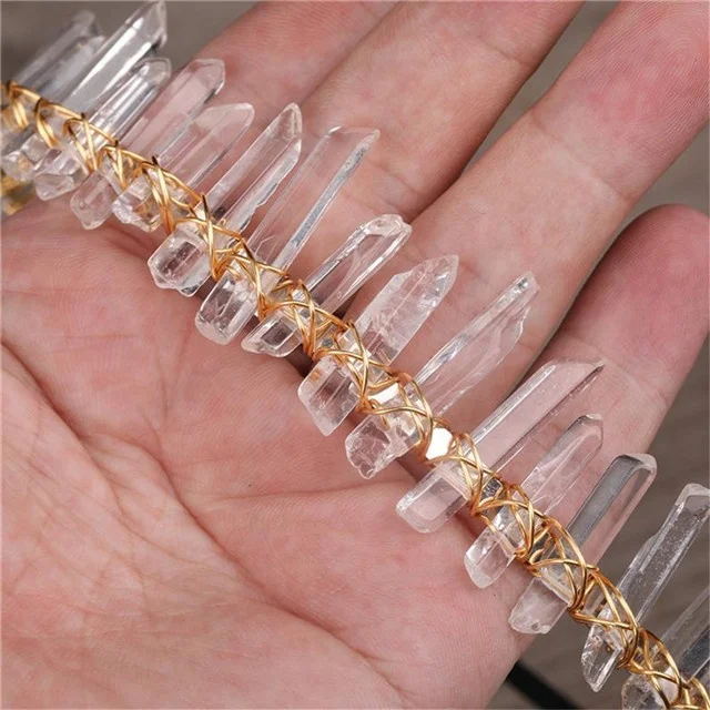 

Latest Wedding Birthday New Crystal Hair Ornaments Natural Flash Labradorite Stone Head Hair Wear Hoop for Wholesale