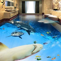 custom pvc self adhesive waterproof floor mural wallpaper 3d underwater world horror shark 3d floor painting floor tiles sticker