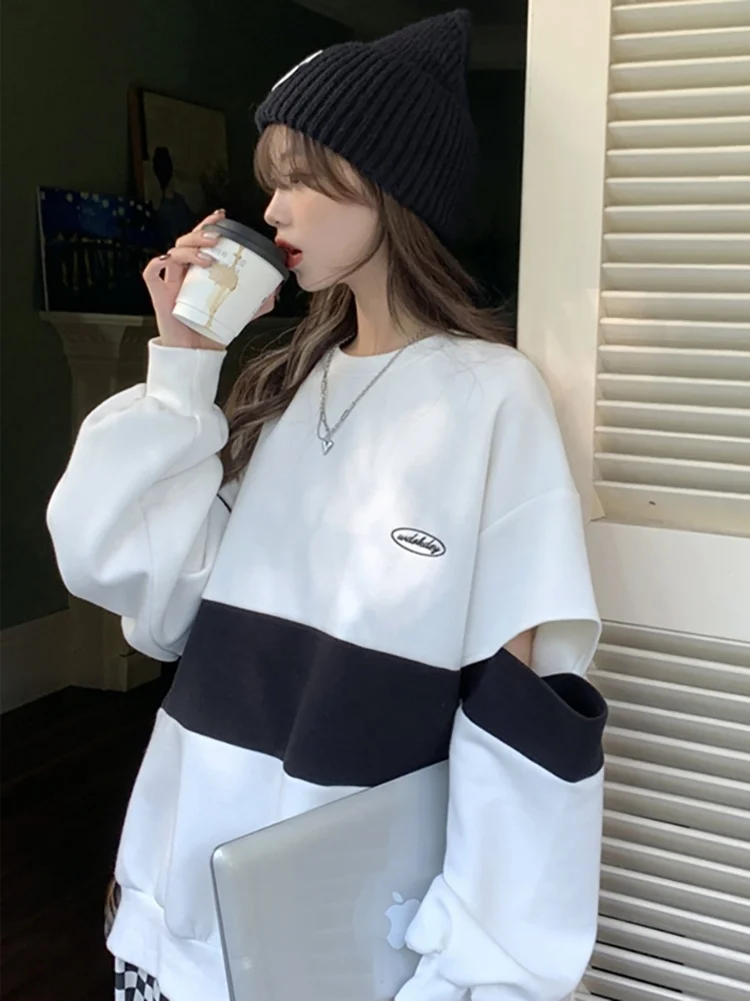 Осенняя Корейская толстовка 2021 новинка Повседневный пуловер свободного кроя с