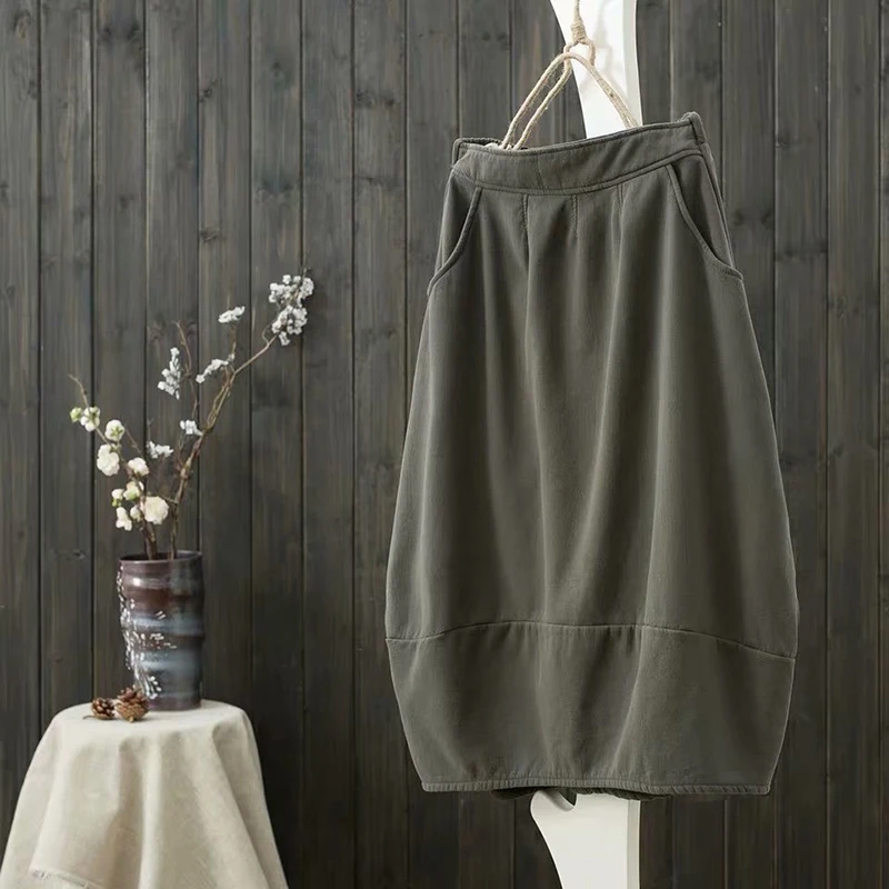 Женская свободная юбка с эластичным поясом Повседневная однотонная длинная из