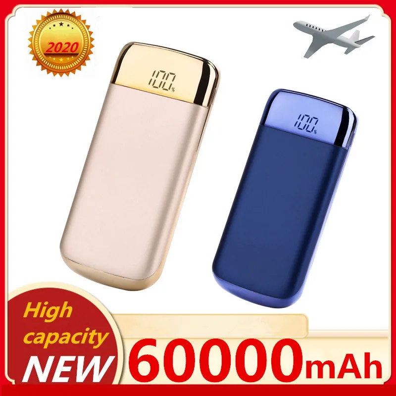 Для Xiaomi Samsung iphone XS 60000mah внешний аккумулятор повербанк 2 USB LED Powerbank Портативный