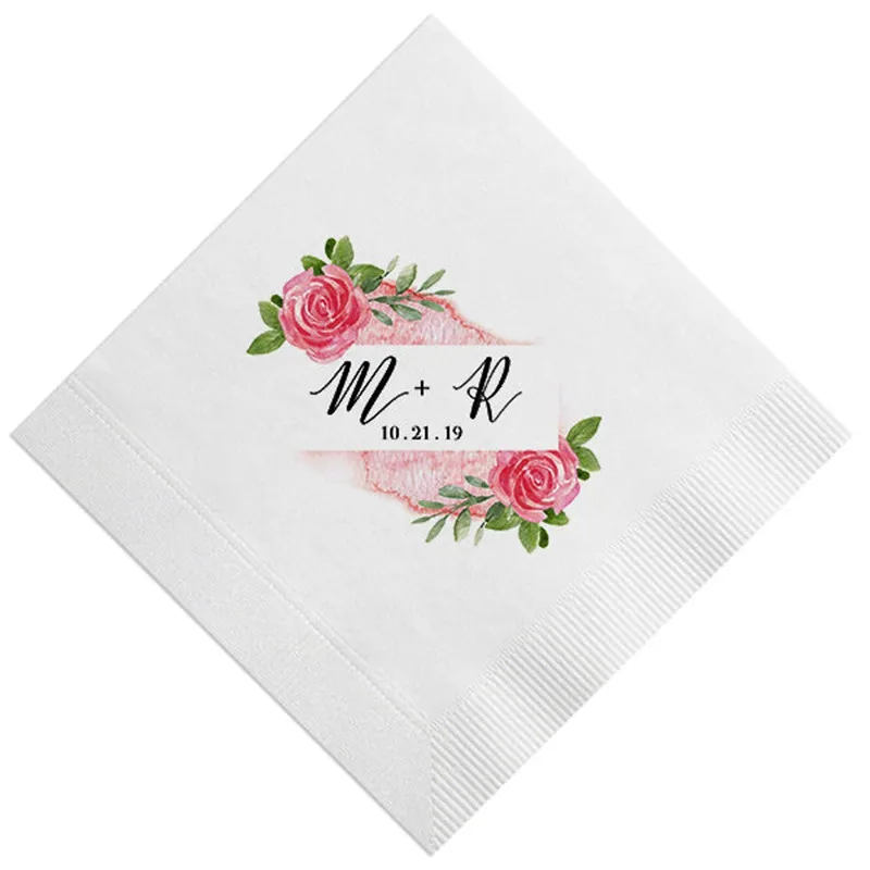 Custom Floral Napkins, Personalized with initials, Housewarming Gift, Wedding, Shower, Floral Initials, any text Logo