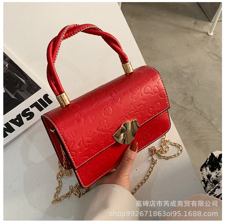 

Fashion Style Shoulder Handbag Spring 2021 New Solid Color Casual Lock Small Square Bag Purses and Handbags Luxury Designer