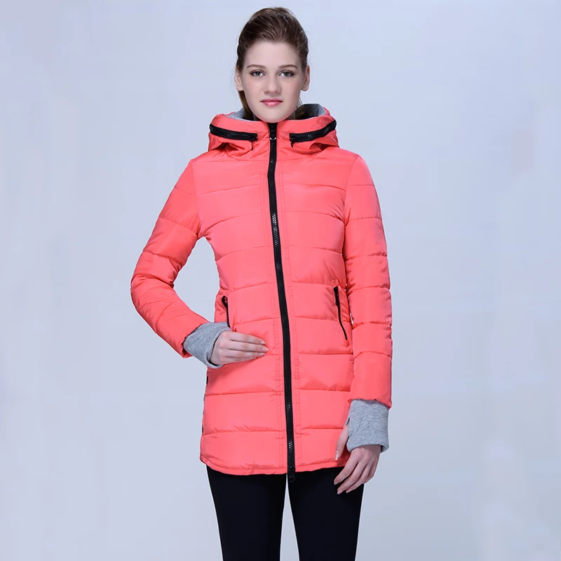 Женская куртка с капюшоном Orwindny красная длинная приталенная парка из хлопка для