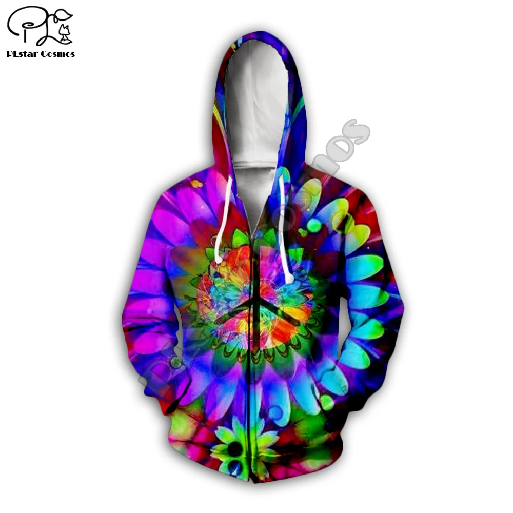 New groovy Hippie Musician 3D Hoodie Men Women colorful peace print Fashion Hooded trippy Sweatshirt Long Sleeve zipper Pullover | Мужская