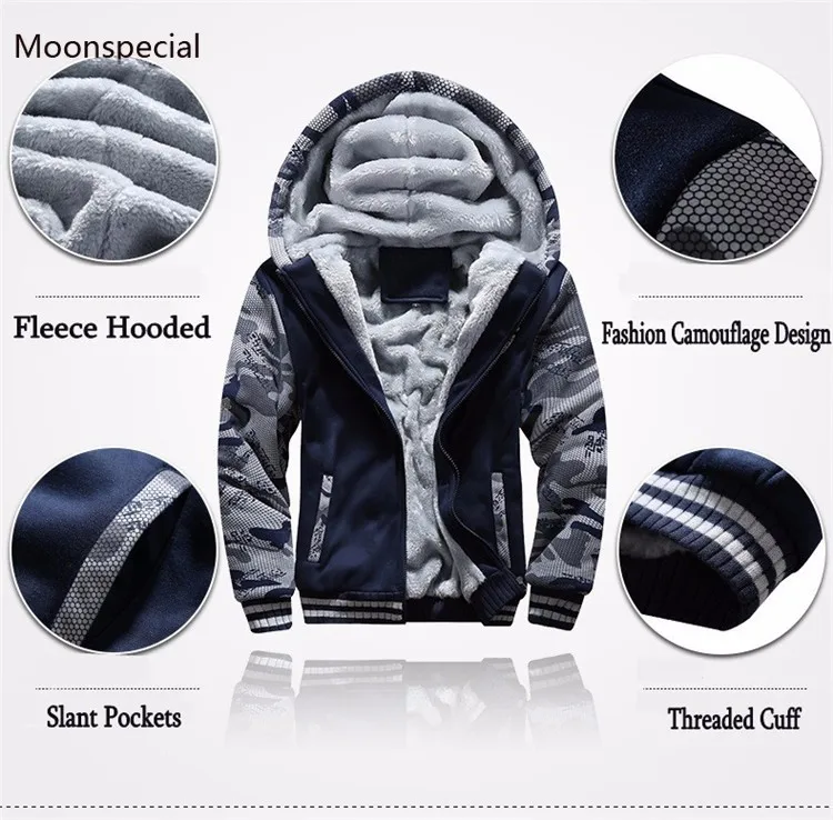 Winter Coat Men Casual Inner Fleece Thick Hooded Parka Men Clothing Brand Camouflage Windproof Warm Tracksuit Man Hoody Outwear