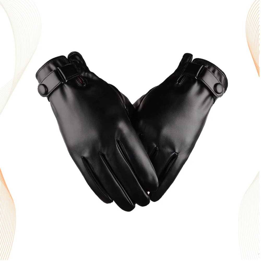 

1 Pair sheepskin Full Palm Touch Screen Glove Warm Windproof and Thicken Fleece PU Glove(Black)