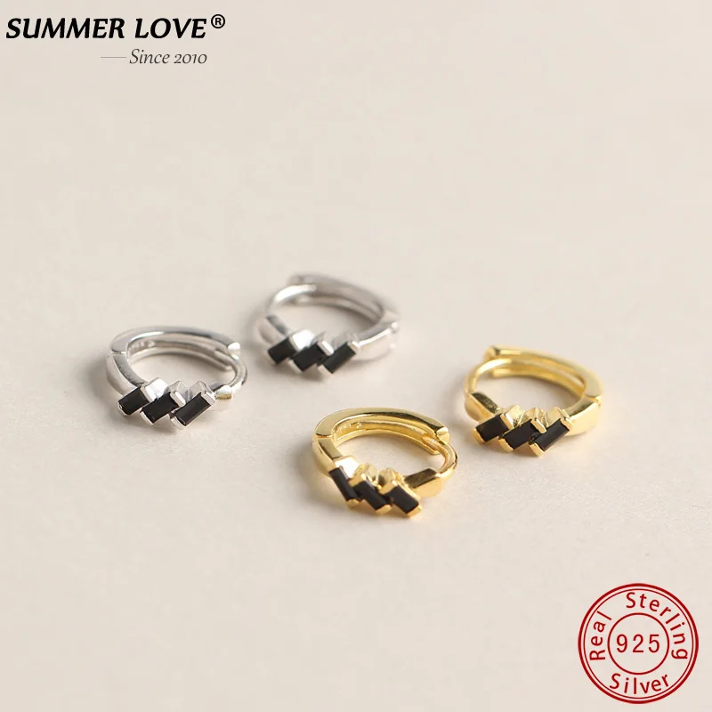

Summer Love 925 Sterling Sliver Cool Girls Jewelry Black Zircon Crystal Hoop Earrings for Women OL Fashion Earings Dropshipping
