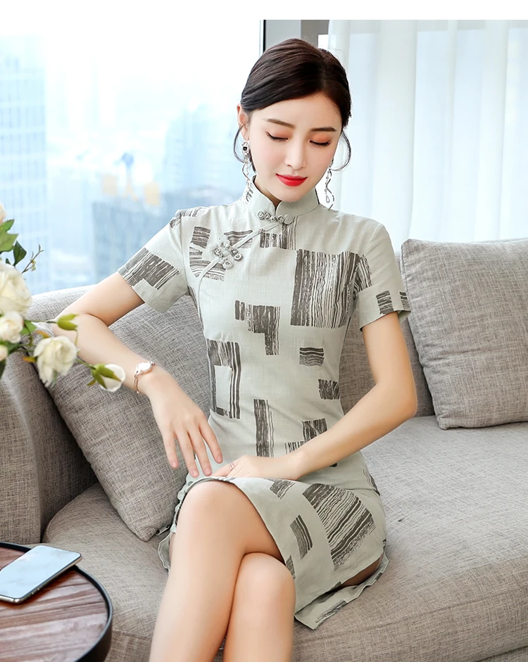 Улучшенное розовое хлопковое и льняное платье cheongsam Новая мода ретро элегантное тонкое платье в китайском стиле
