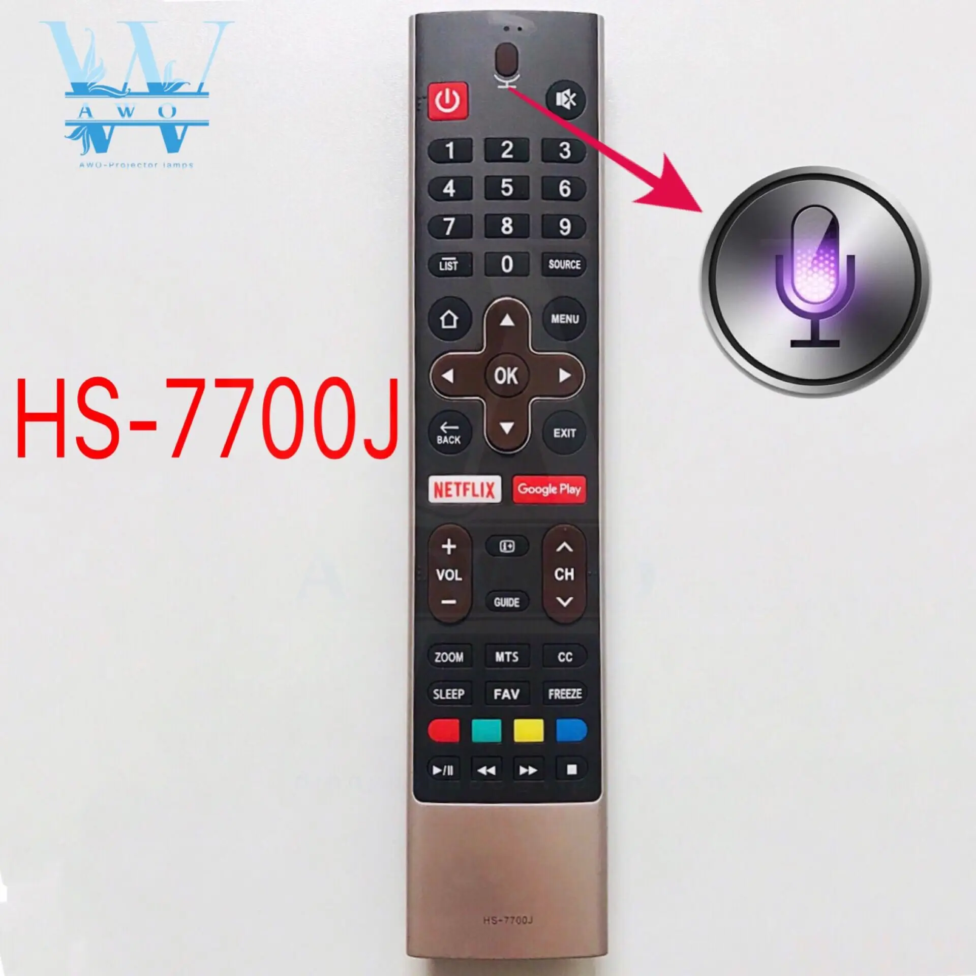 AWO б/у HS-7700J HS-7701J для Skyworth ТВ голосовой пульт дистанционного управления с Netflix Google Play