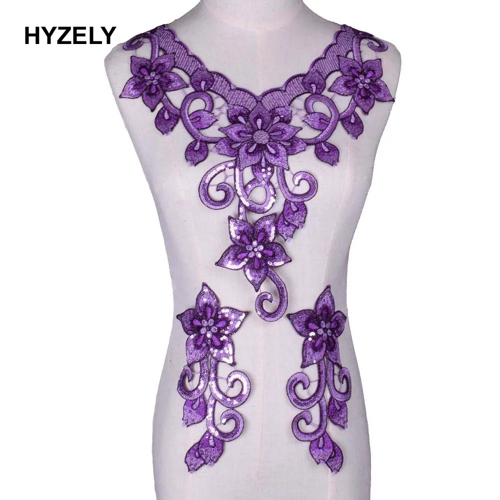 Фиолетовый Вышивка Патчи свадебное платье Кружева Аппликация поддельные