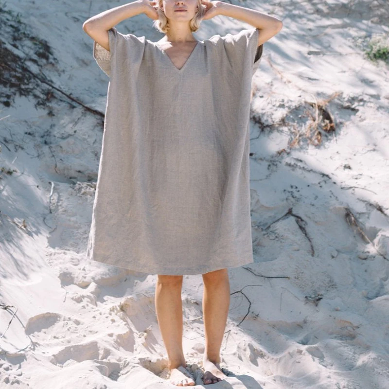 Женское Хлопковое платье-макси с V-образным вырезом и коротким рукавом | Женская
