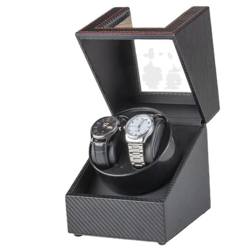2-0 PU Watch Winder USB Charging Mechanical Automatic Rotating Watch Box Black Wood Motor Shaker Storage Organizer