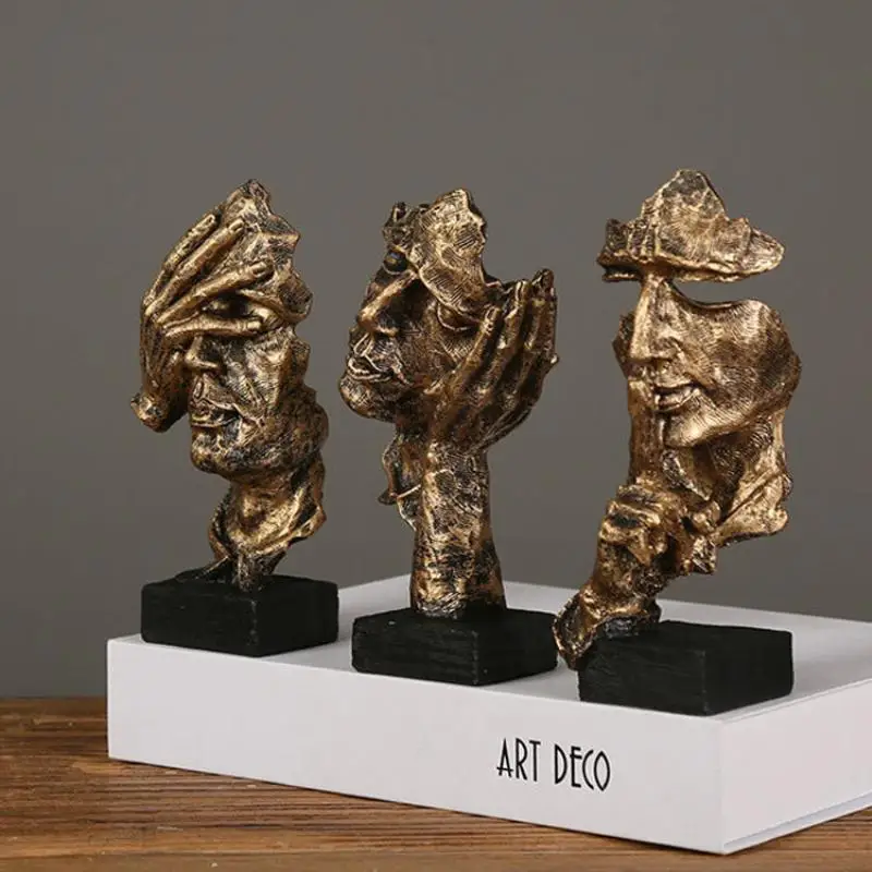

Mini Figurines Creative Thinking Abstract Sculpture Half-faced Man Decoration Retro Living Room Home Decoration Craft Ornament