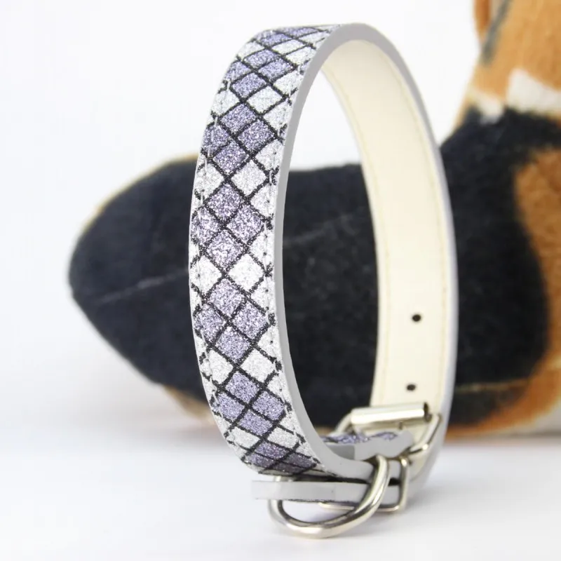 Ошейник Стразы для собак Регулируемый аксессуар из искусственной кожи в клетку