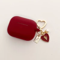 vintage roses pearl keychain wine red cute silicone case for airpods 2 1 for air pods pro wireless earphone soft cover box